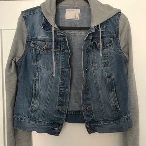 Life In Progress jean jacket with grey sleeves